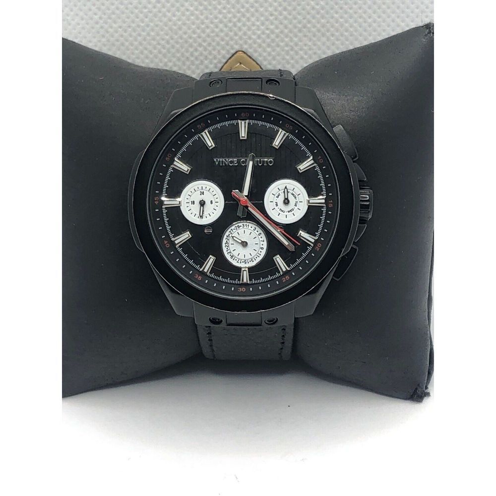 Vince Camuto Unisex Black Leather Digital Black Dial Quartz Genuine Watch OP199
